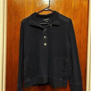 Vintage Ralph Lauren Women's Dark Blue Long Sleeve Top